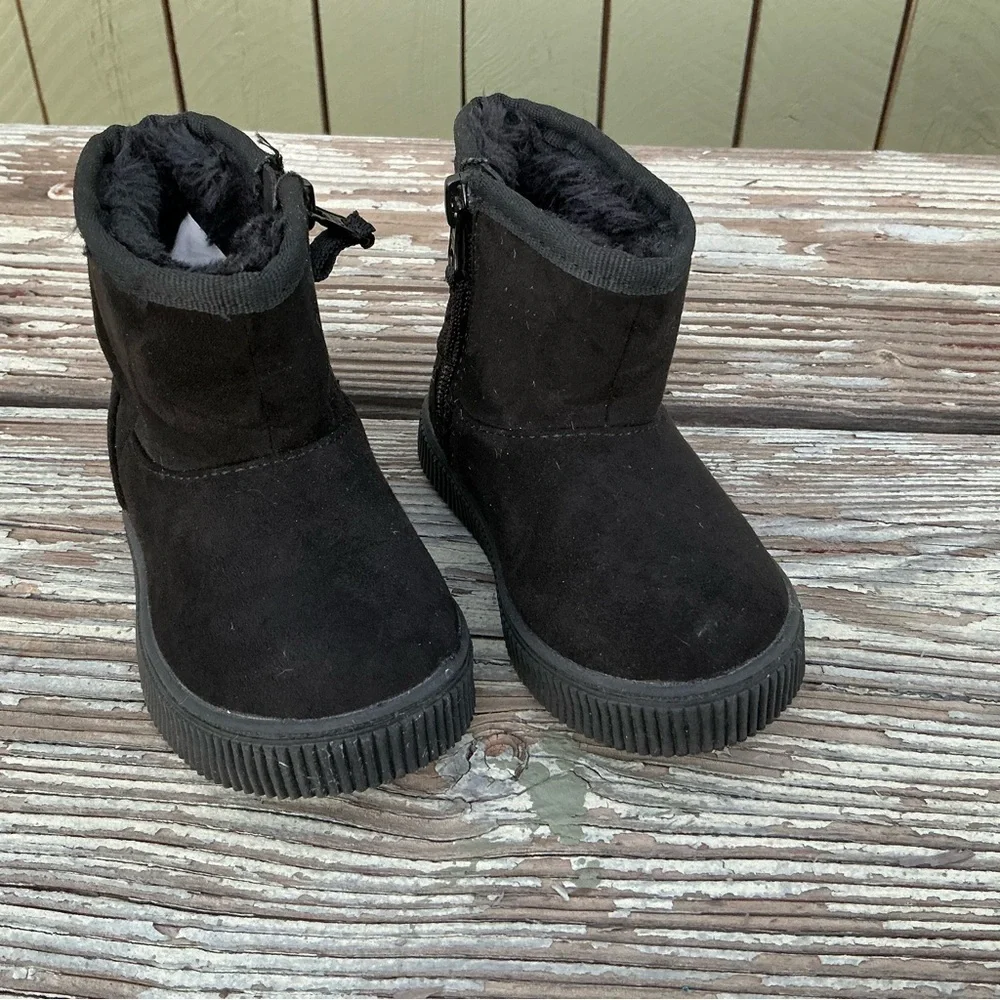 Kids Black Suede Ankle Winter Boots